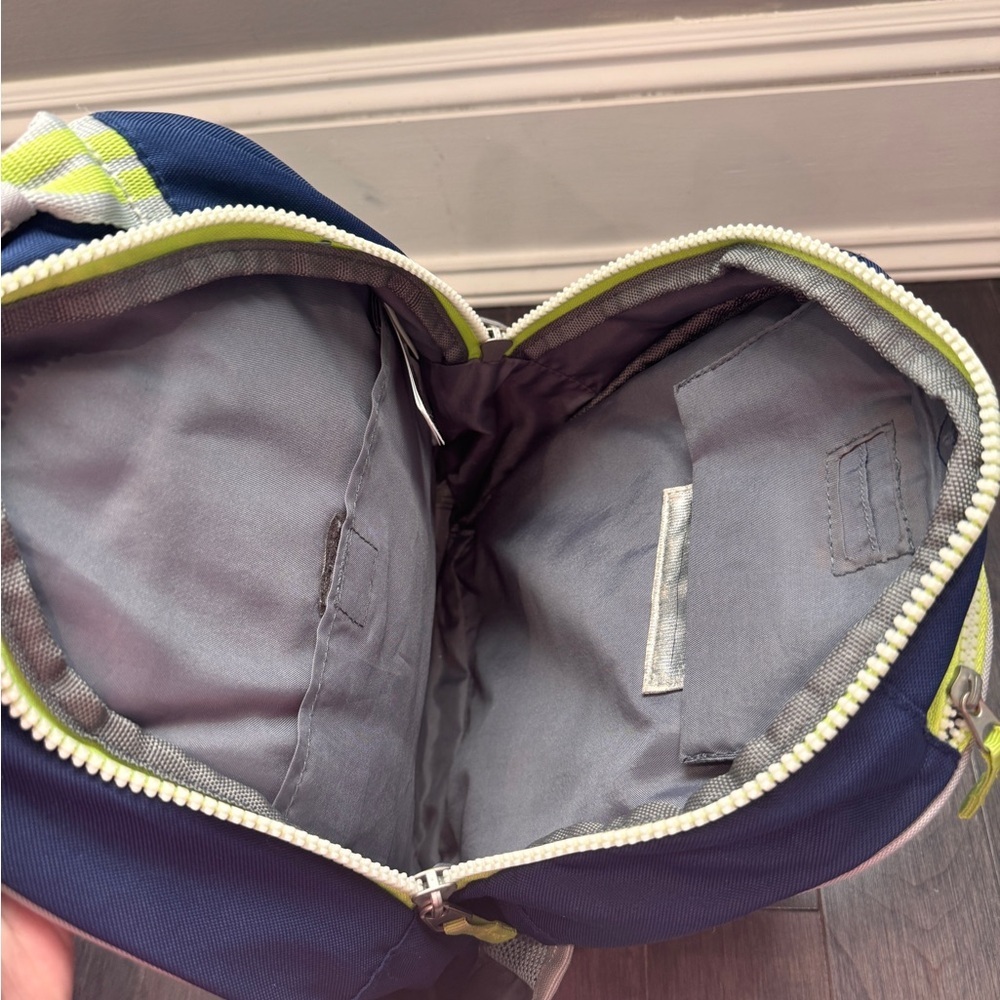 Pottery Barn Kids Size Small Blue & Gray Backpack Neon Yellow Trim Boys Girls - Picture 8 of 10